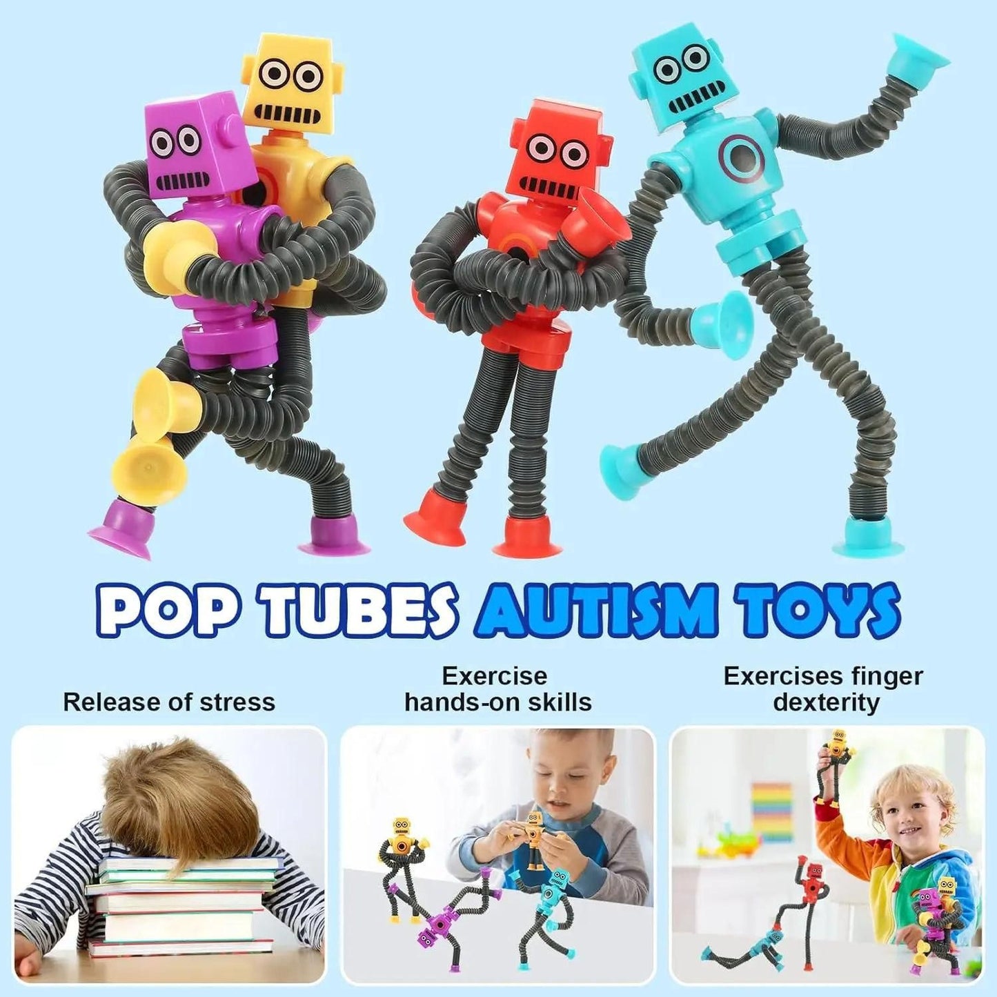 Children Suction Cup Toys Pop Tubes Stress Relief Telescopic Robot Toy�