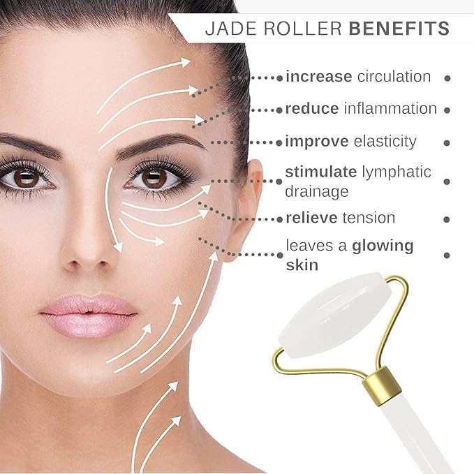 White Jade Roller Premium Stone Face Massager Tool for Anti-Aging, Wrinkles, Puffiness & Glowing Skin