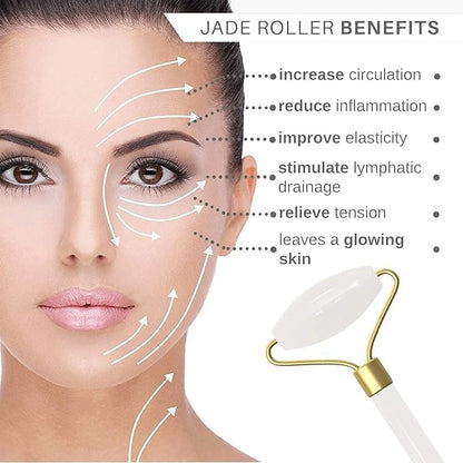 White Jade Roller Premium Stone Face Massager Tool for Anti-Aging, Wrinkles, Puffiness & Glowing Skin