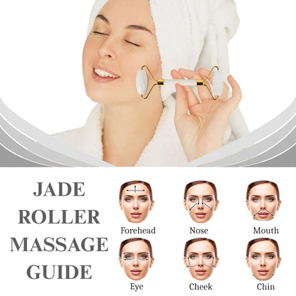 White Jade Roller Premium Stone Face Massager Tool for Anti-Aging, Wrinkles, Puffiness & Glowing Skin