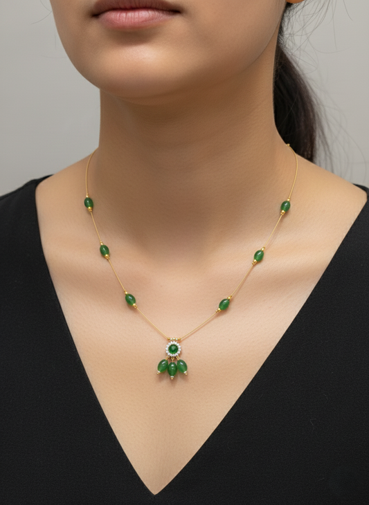 Gold and Green Jade Beaded Chain
