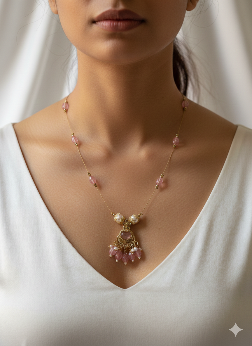 Elegant Beaded Pendant Necklace ( Pink, Red & Purple )