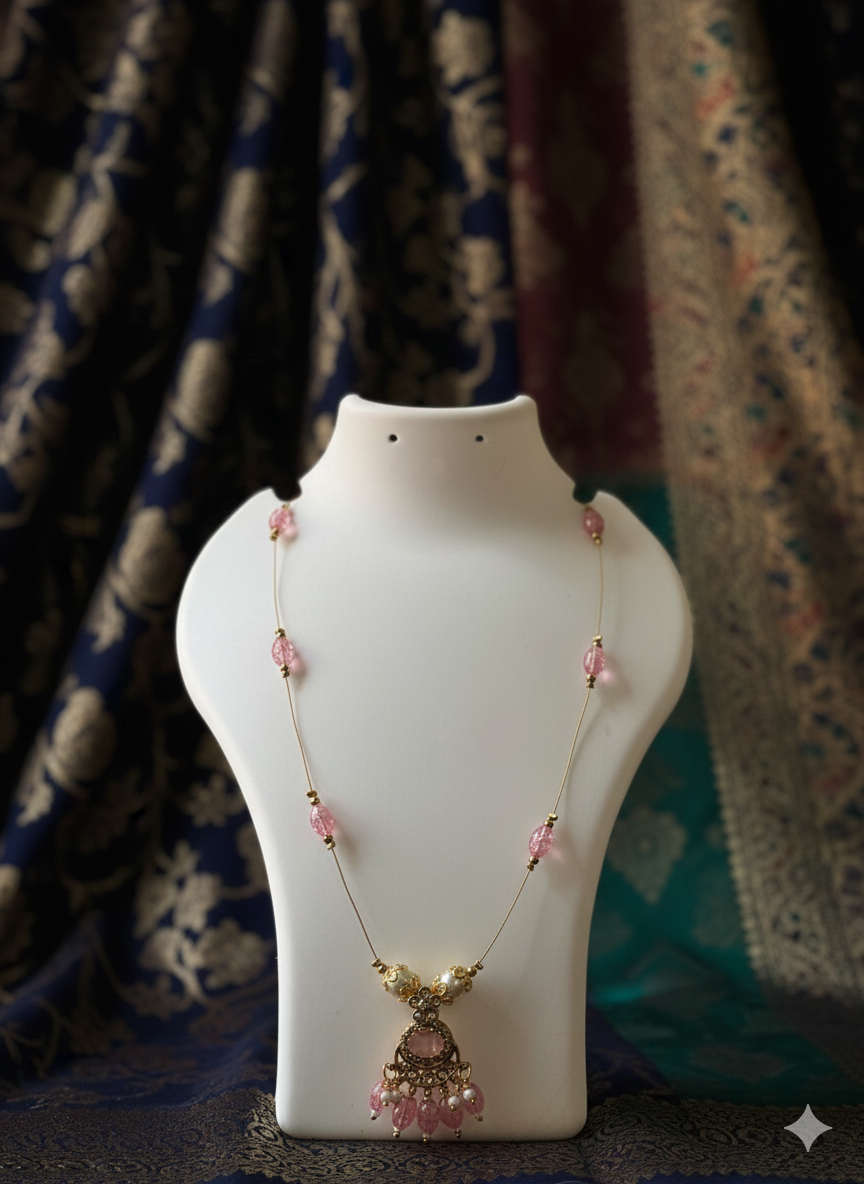 Elegant Beaded Pendant Necklace ( Pink, Red & Purple )