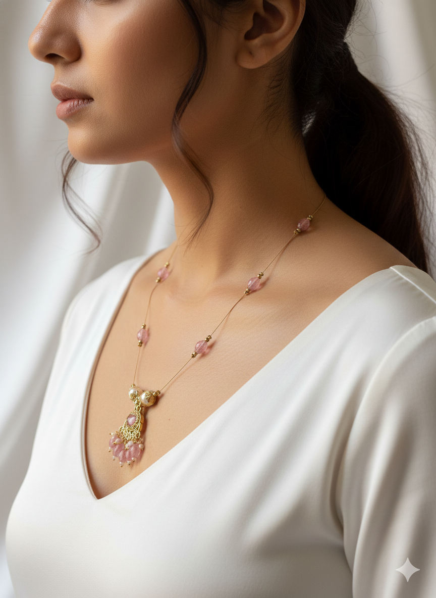 Elegant Beaded Pendant Necklace ( Pink, Red & Purple )