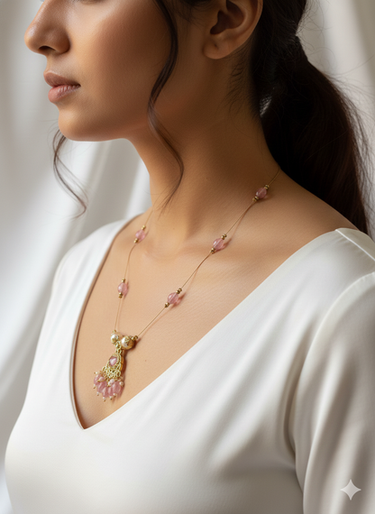 Elegant Beaded Pendant Necklace ( Pink, Red & Purple )