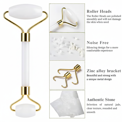 White Jade Roller Premium Stone Face Massager Tool for Anti-Aging, Wrinkles, Puffiness & Glowing Skin