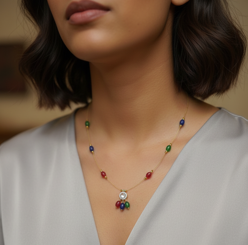 Gold and Green Jade Beaded Chain