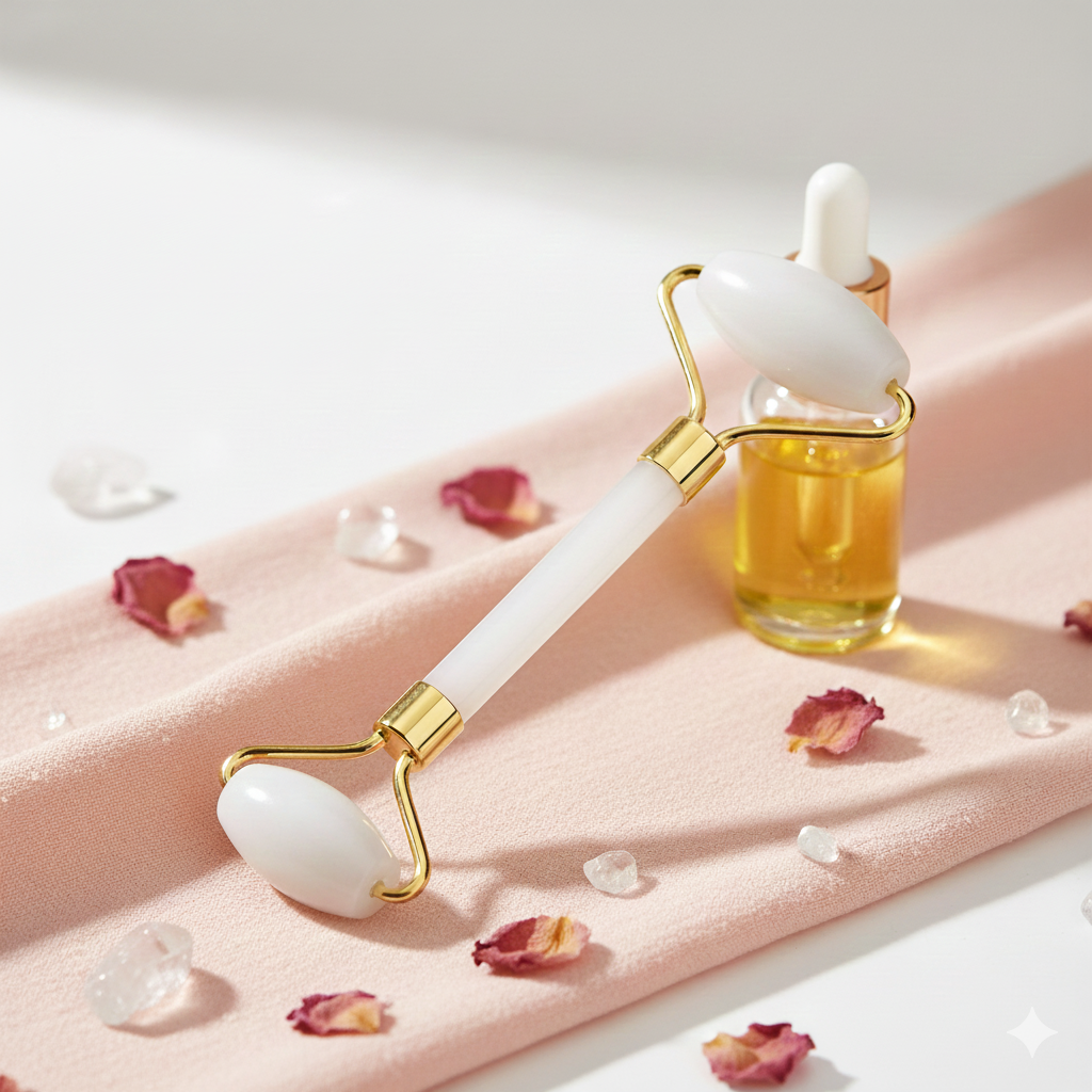 White Jade Roller Premium Stone Face Massager Tool for Anti-Aging, Wrinkles, Puffiness & Glowing Skin