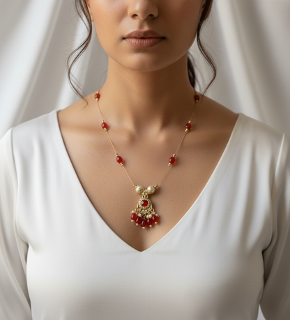 Elegant Beaded Pendant Necklace ( Pink, Red & Purple )